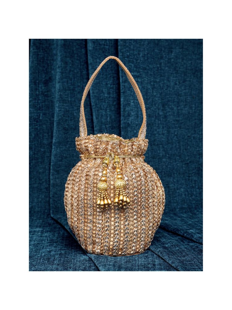 Peora Rose Gold Evening Bridal Potli Purse for Women-image-37