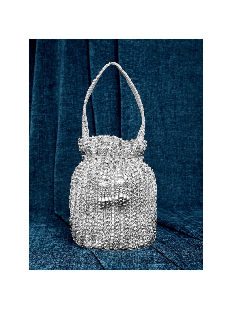 Peora Silver Evening Bridal Potli Purse for Women-image-32