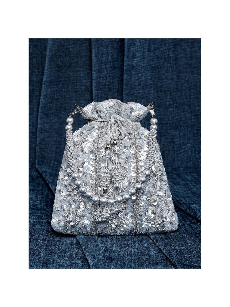 Peora Grey Evening Bridal Potli Purse for Women-image-34