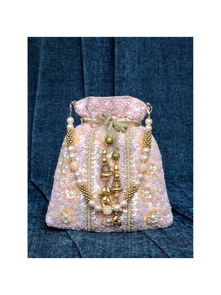 Peora Pink Sequins Hand Embroidered Evening Bridal Potli-picture-2
