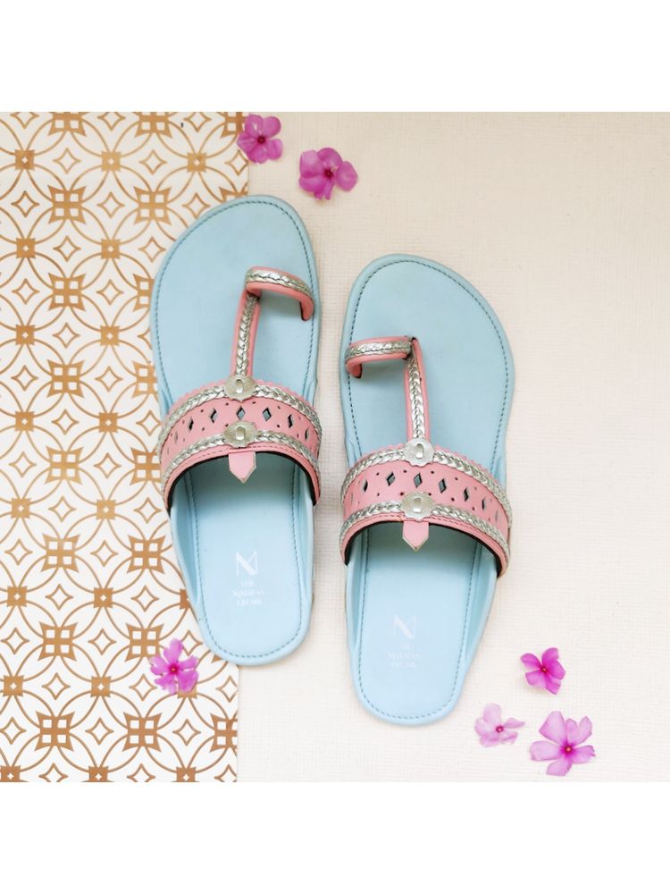 The Madras Trunk Light Blue And Pink Kolhapuris