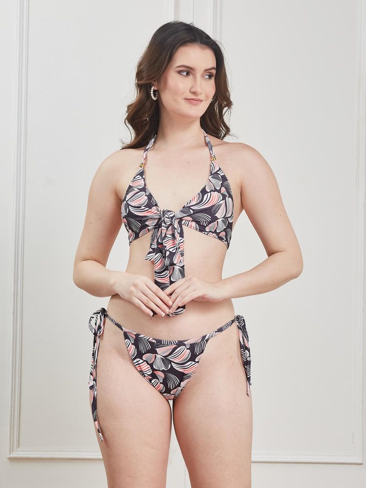 Secrets By ZeroKaata Multi-Color Printed Halter Beachwear Swim Bikini Top with Bottom for Women-image-45