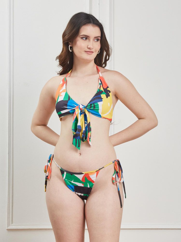 Secrets By ZeroKaata Multi-Color Printed Halter Beachwear Swim Bikini Top with Bottom for Women-image-48