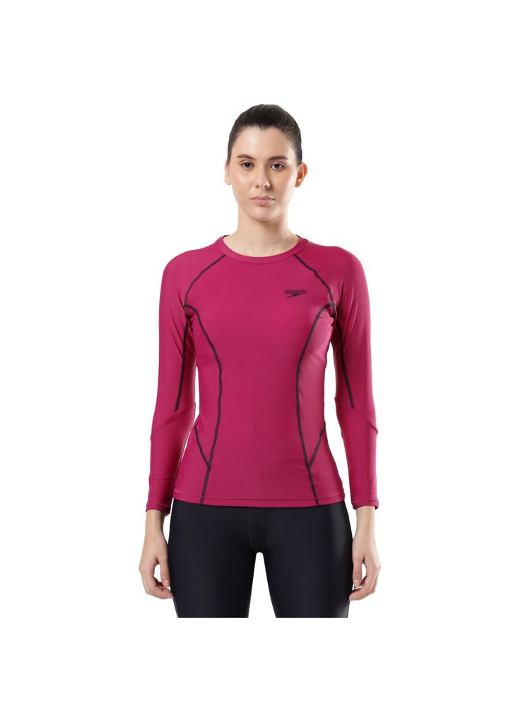 Speedo Women's Solid Long Sleeve Suntop - Berry & True Navy-picture-34