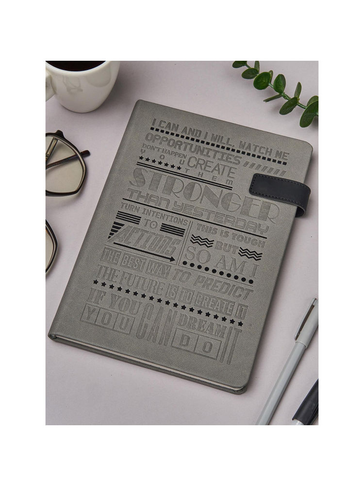 Doodle Collection A5 Vegan Leather Flip Bound Notebook With Magnetic Flip Closure Strong Willed Grey-image-7