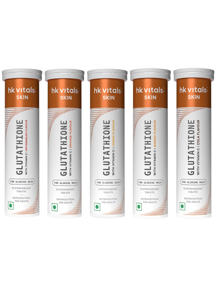 HealthKart HK Vitals Glutathione Effervescent Tablets - Orange, Watermelon, Lemon, Mango & Cola