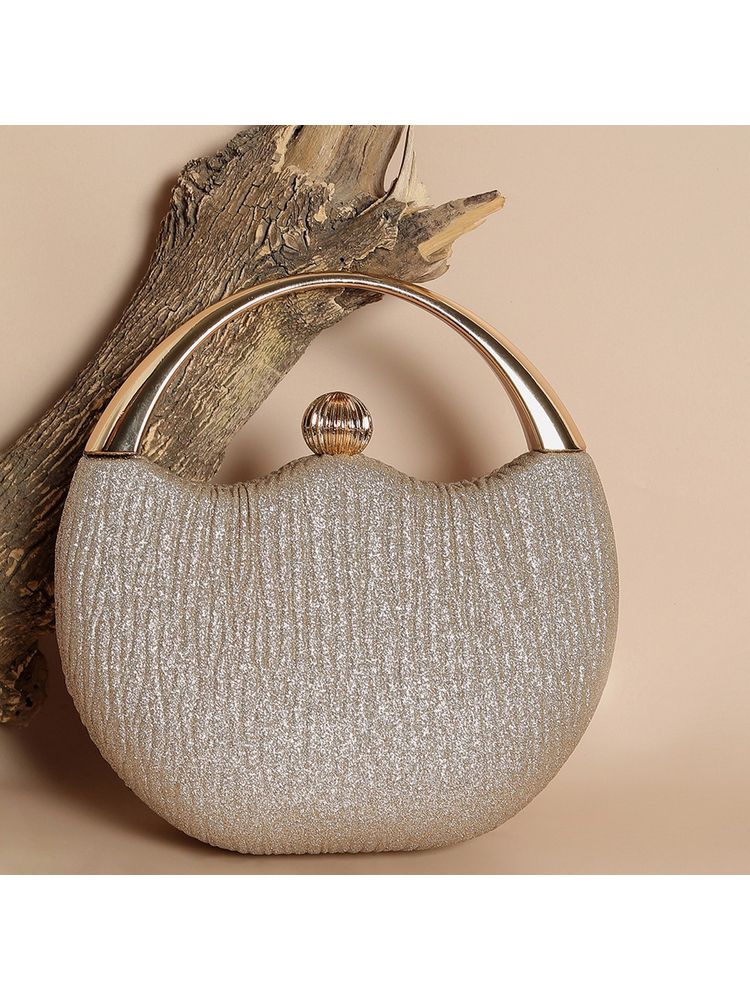 Haute Sauce Gold Textured Vegan Leather Hand Bag-image-5
