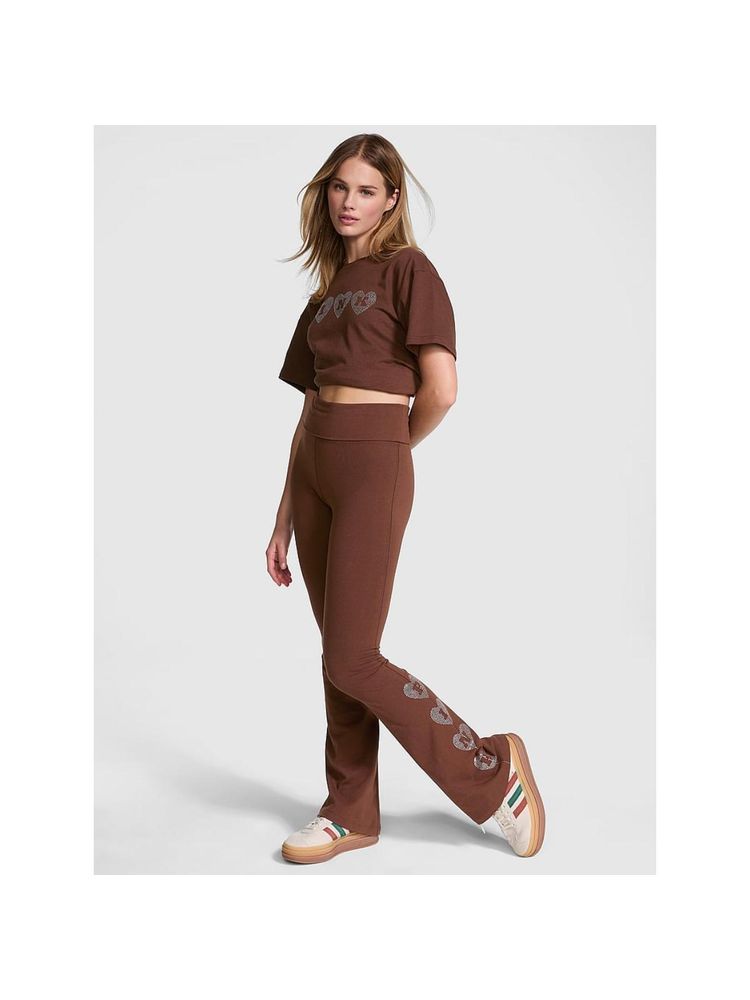 Victoria's Secret Brown All Day Cotton Bling Fold over Flare Leggings-image-24