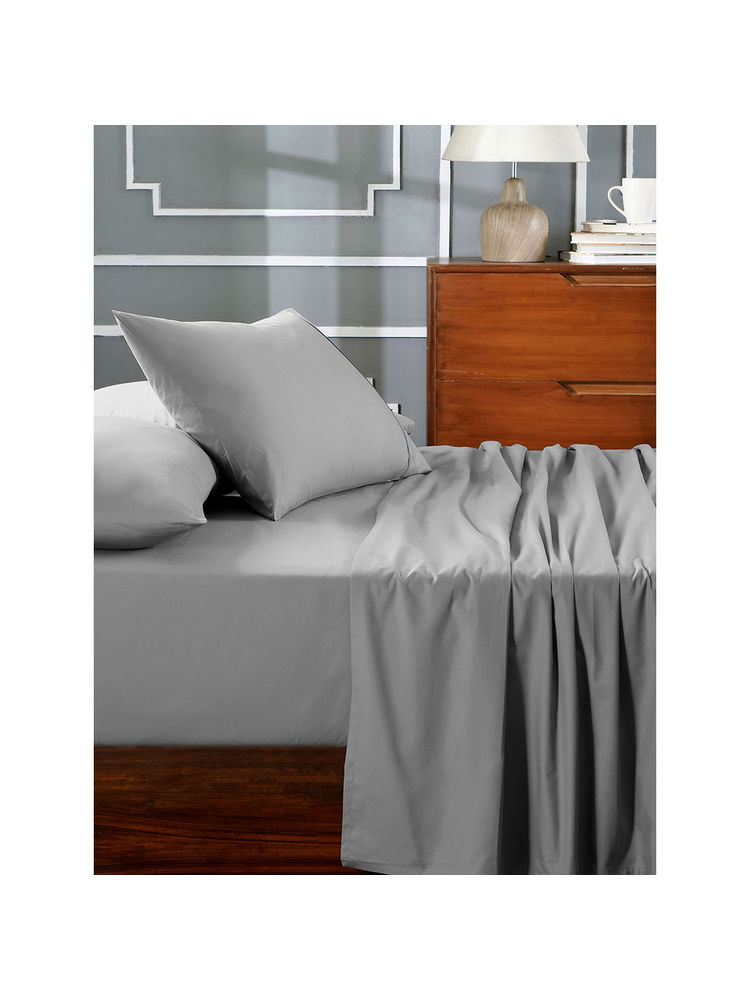Maspar Grey 100% Cotton Solid Bedsheet with 2 Pillow Covers-picture-36