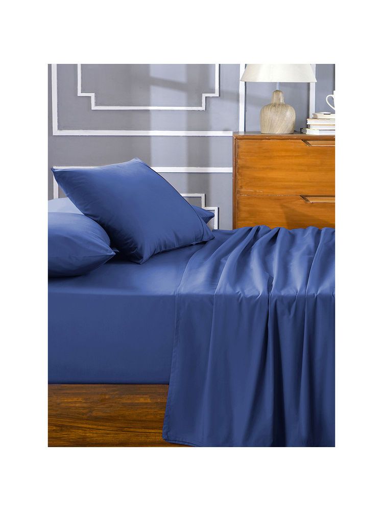 Maspar Blue 100% Cotton Solid Bedsheet with 2 Pillow Covers-picture-35