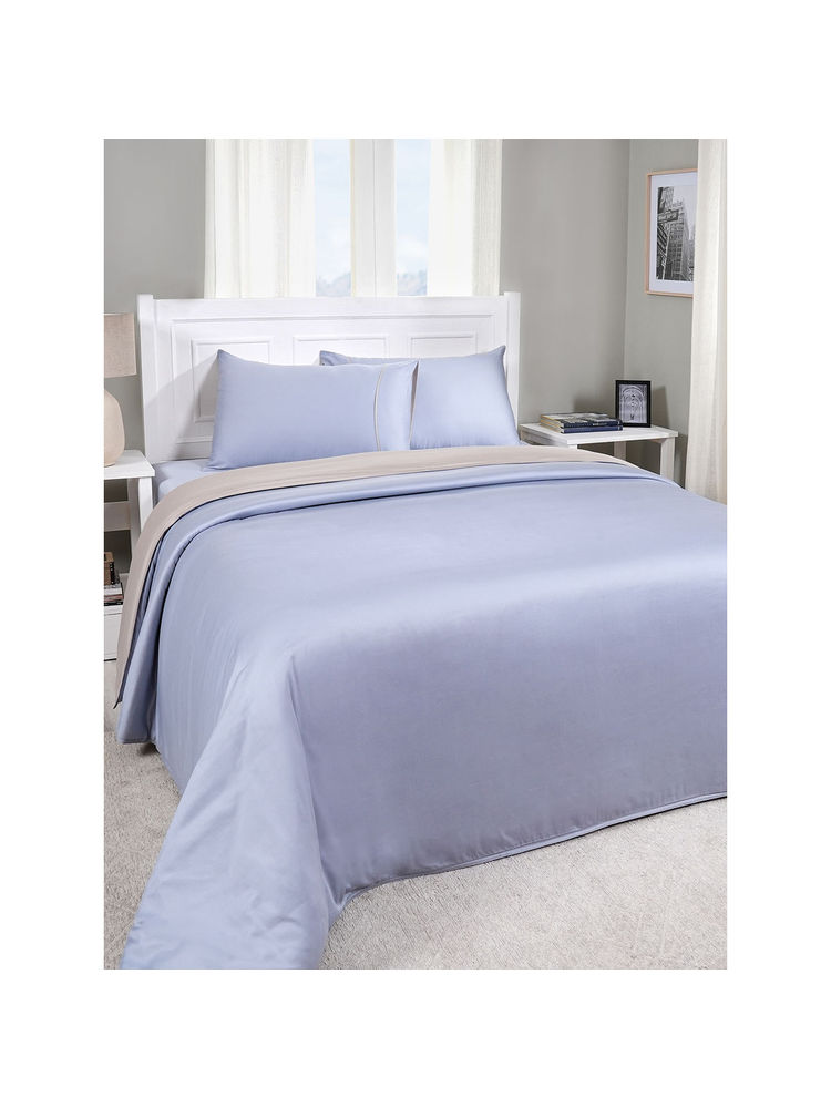 Maspar Blue 100% Cotton Bed Solid Duvet with 2 Pillow Covers-image-27