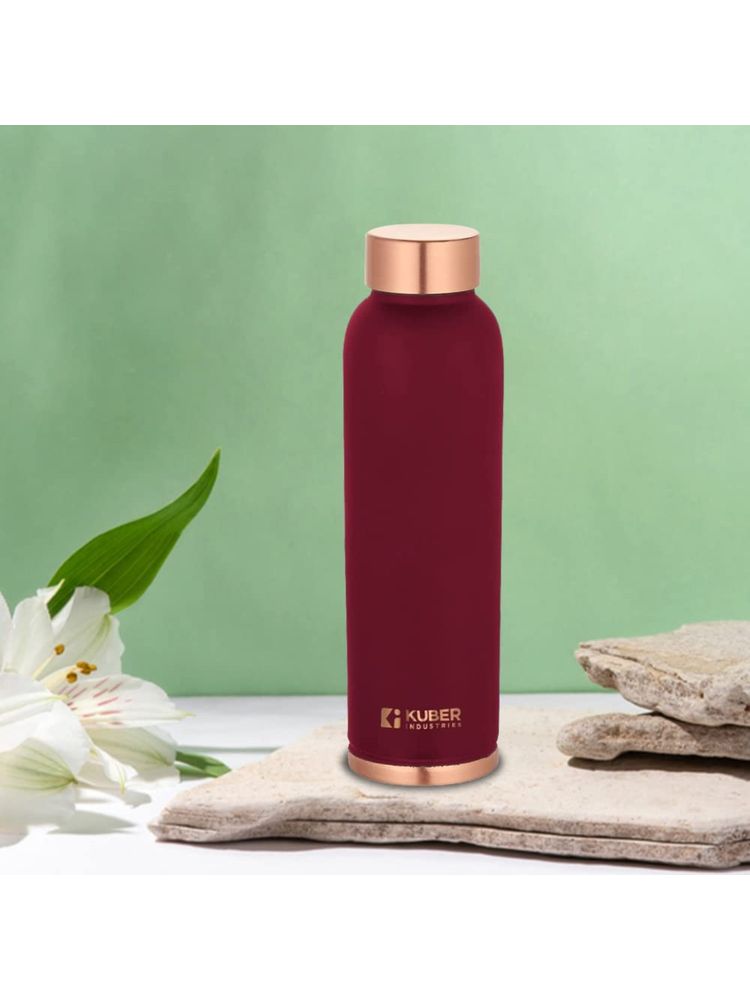 Kuber Industries Copper Water Bottle With Added Health Benefits of Copper Maroon 950 ml-image-2