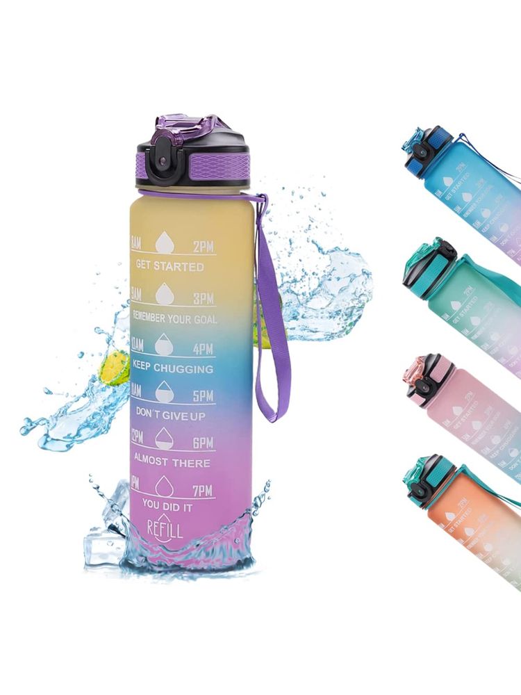 Kuber Industries Motivational Water Bottle with Time Marker Yellow Purple -1 L-picture-13