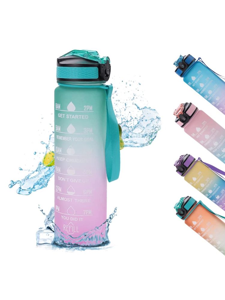 Kuber Industries Motivational Water Bottle with Time Marker Sipper Green Purple -1 L-picture-12