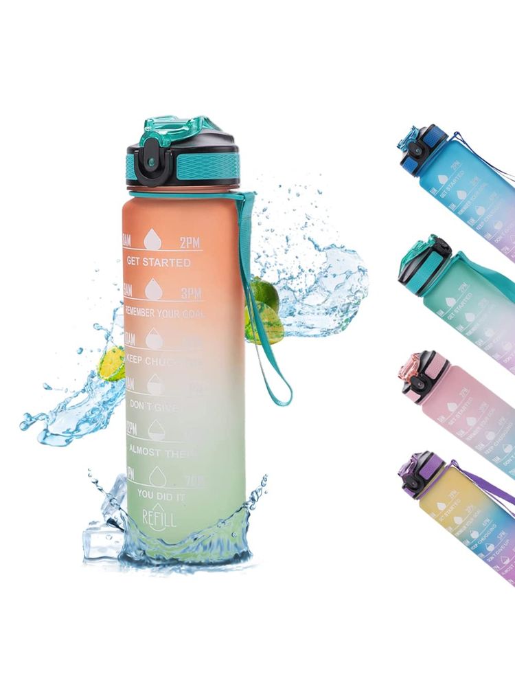 Kuber Industries Motivational Water Bottle with Time Marker Sipper Orange Green -1 L-image-18