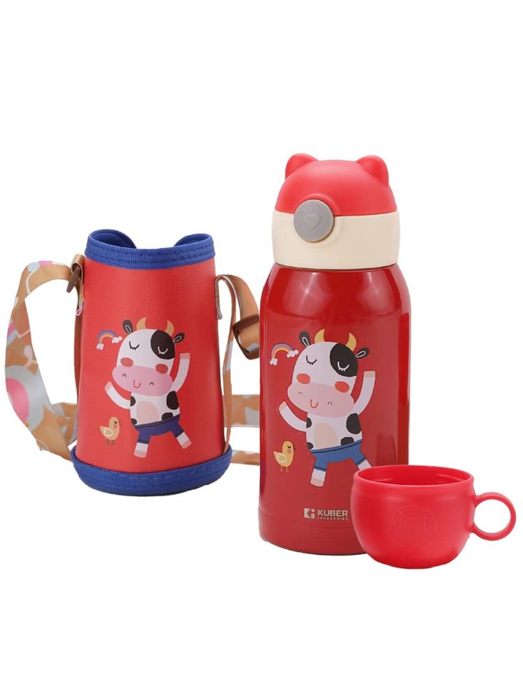 Kuber Industries Mooh Design Stainless Steel Flask with Straw, Cup & Fabric Cover 500 ml-image-13