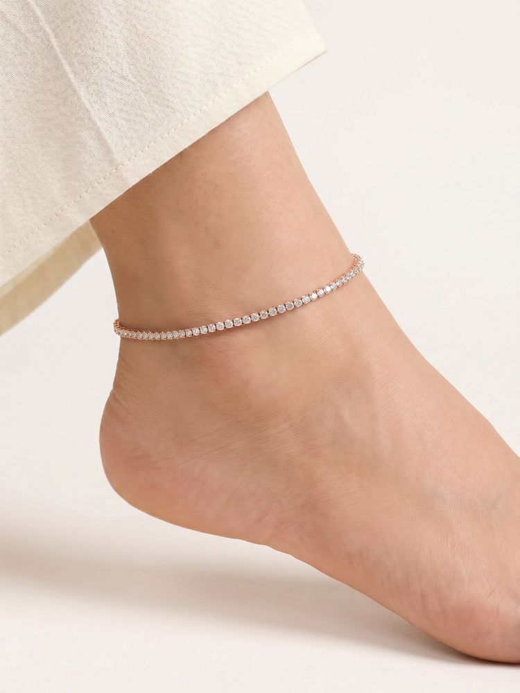 925 SILLER Pure Silver Rose Gold Tennis Anklet for Women-picture-20