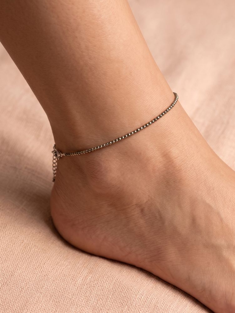 925 SILLER Pure Silver Pyrite Stone Beaded Anklet for Women and Girls-picture-18