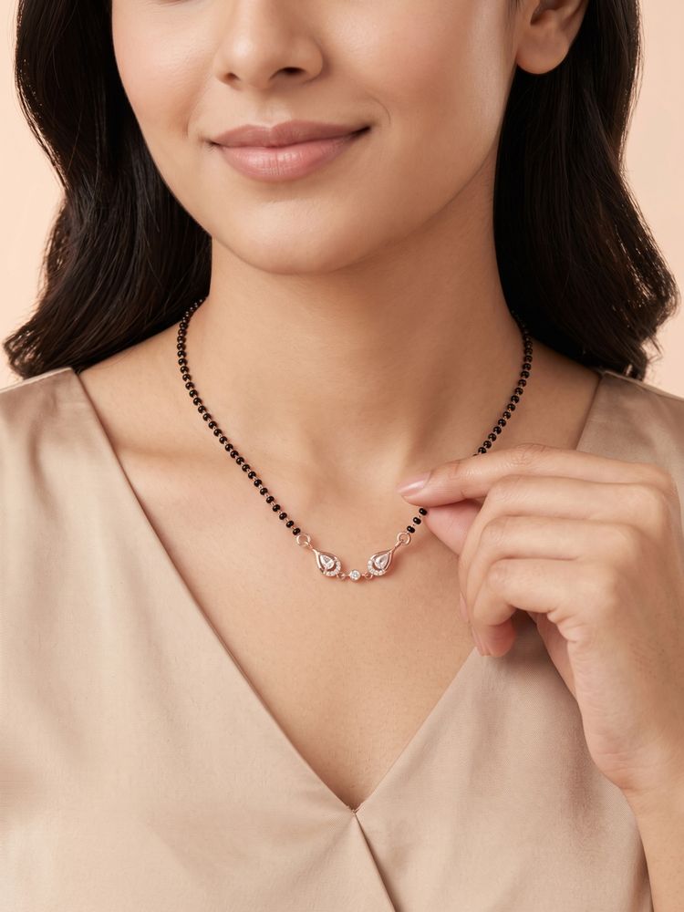 925 SILLER Pure Silver Rose Gold Plated CZ Teardrop Mangalsutra for Women-picture-13