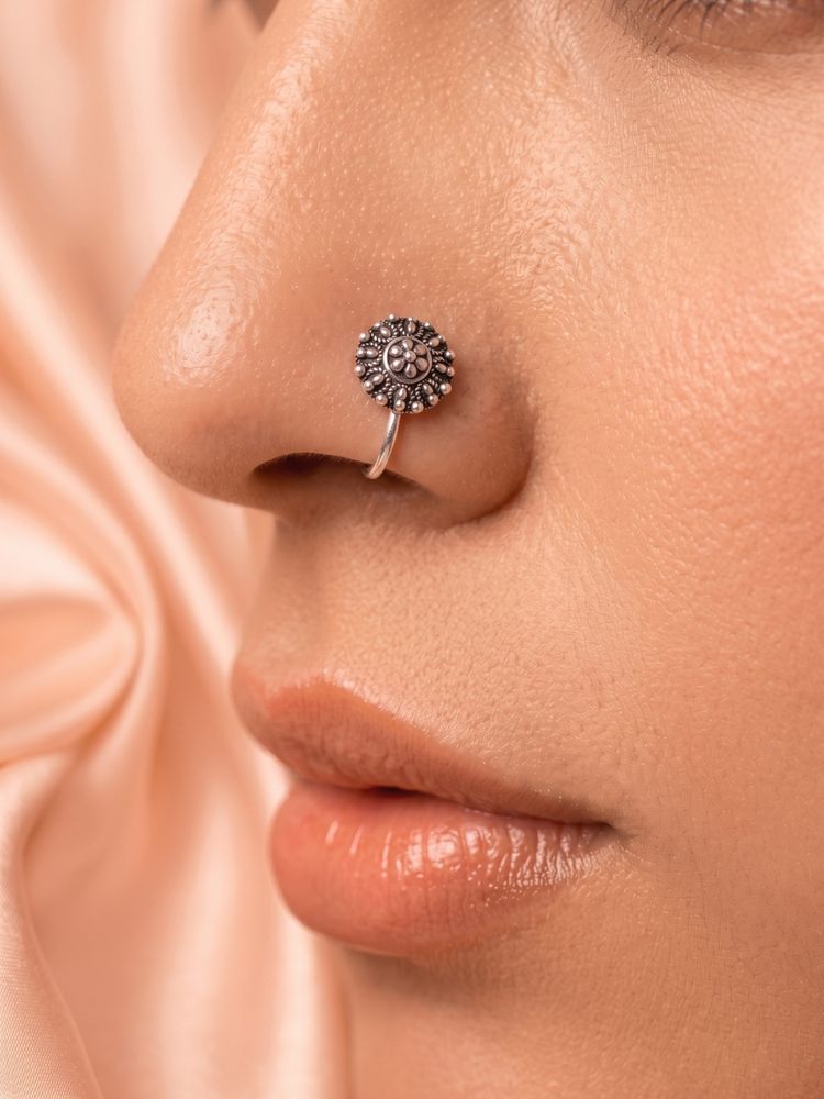 925 SILLER Pure Silver Vintage Floral Oxidized Nose Pin for Women and Girls-picture-19
