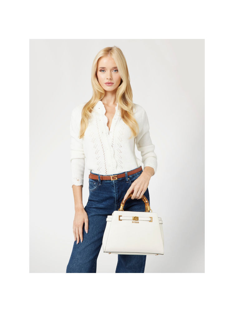 guess fashion Guess Off White Textured Sibel Satchel Bag with Detachable Strap-picture-15