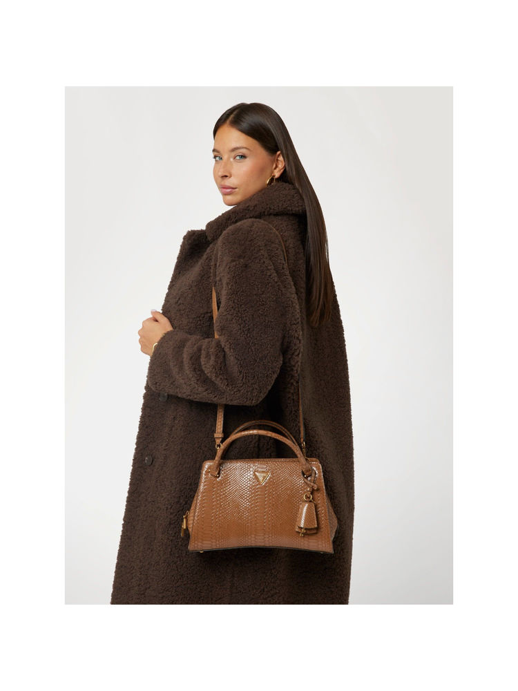 Guess Brown Textured Annita Girlfriend Satchel Bag with Detachable Strap-image-5