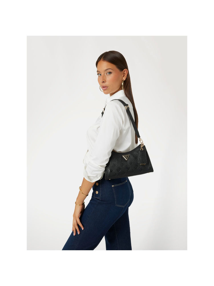 Guess Black Textured Shoulder Bag with Detachable Strap-image-7