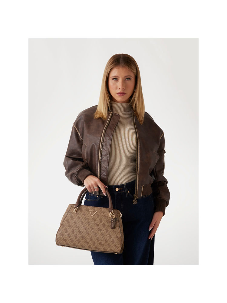 Guess Brown Logo Brown Printed Noelle Luxury Satchel Bag-image-25
