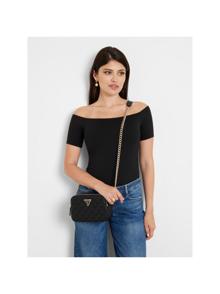 Guess Black Textured Giully Sling Bag-image-3