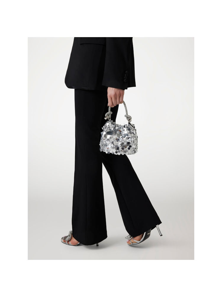 guess fashion Guess Silver Sequined Polyester Holiday Shine Top Handle Potli Bag-picture-17