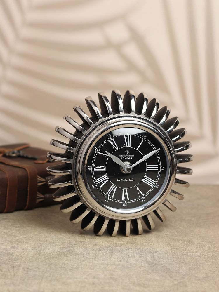 De Maison Decor Silver Edgesculpt Table Clock Black-picture-21