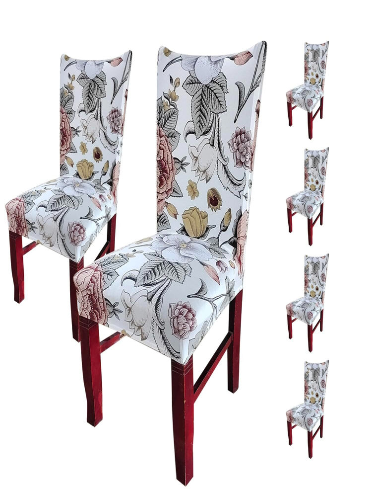 House of Quirk White Stretch Removable Washable Short Dining Chair Covers (Pack of 6)-image-18