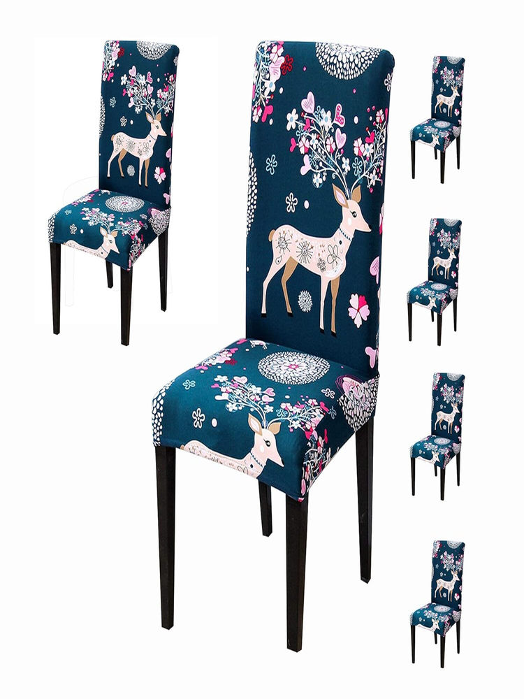 House of Quirk Teal Stretch Removable Washable Short Dining Chair Covers (Pack of 6)-image-8