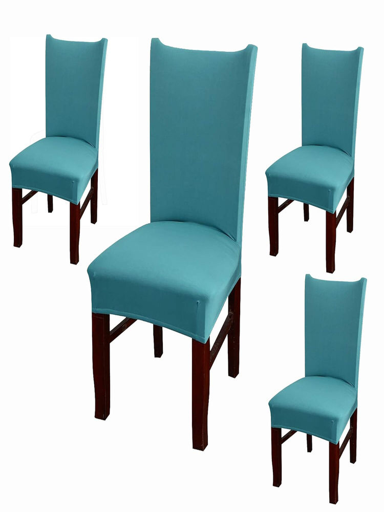 House of Quirk Blue Stretch Removable Washable Short Dining Chair Covers (Pack of 4)-image-8