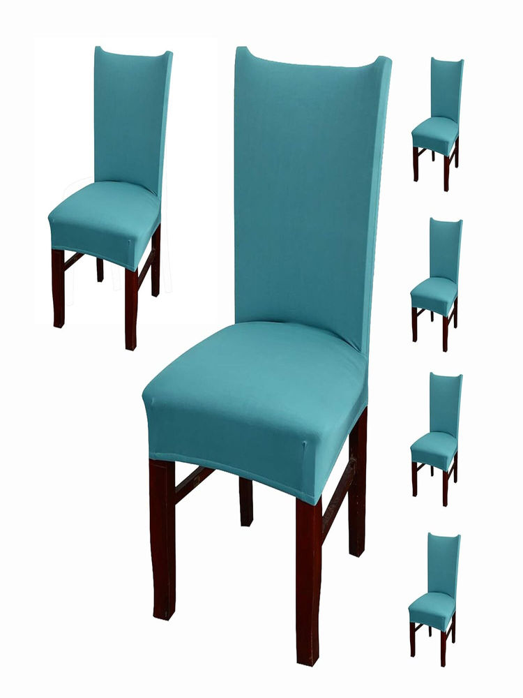 House of Quirk Blue Stretch Removable Washable Short Dining Chair Covers (Pack of 6)-image-7