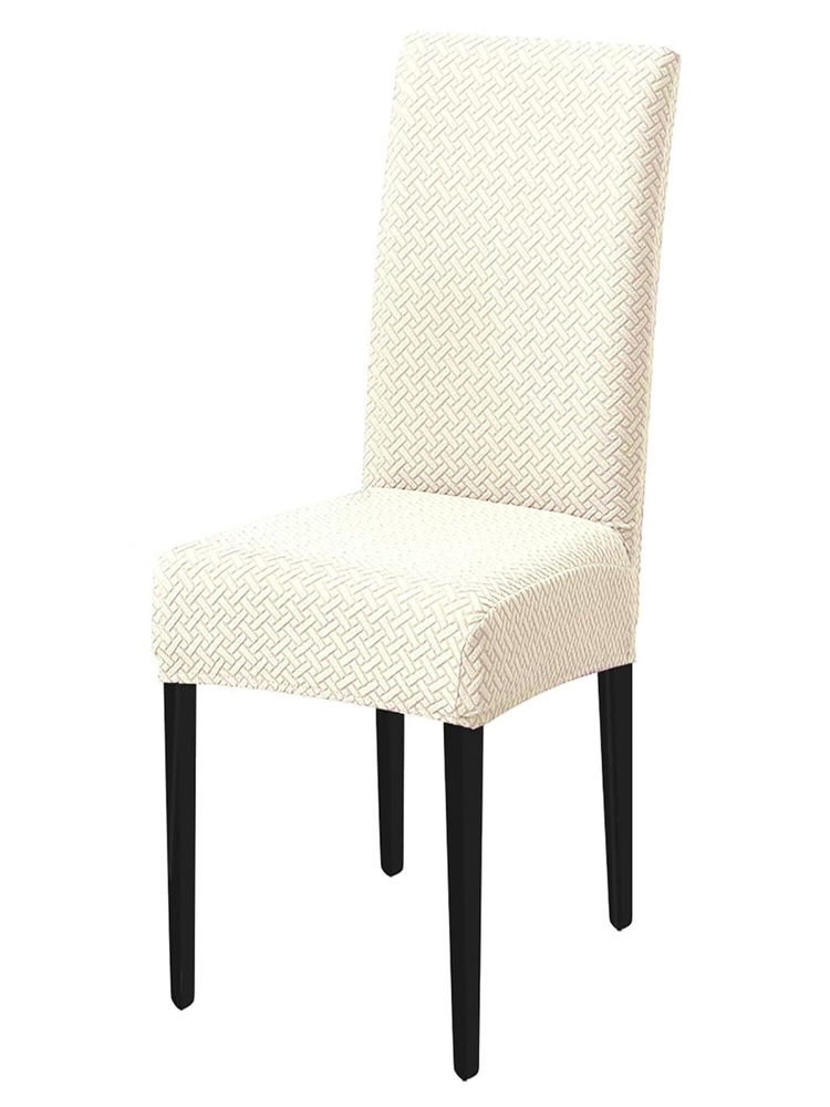 House of Quirk White Stretch Removable Washable Short Dining Chair Cover-image-17