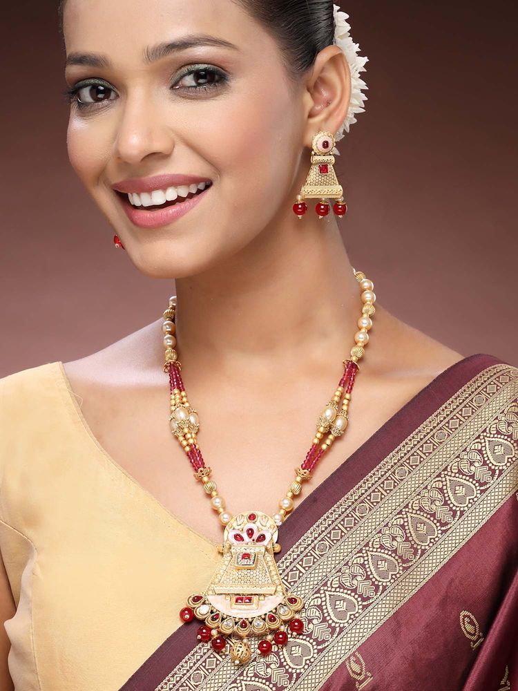 ADIVA Red Gold Plated Stones Jewellery Set-image-45