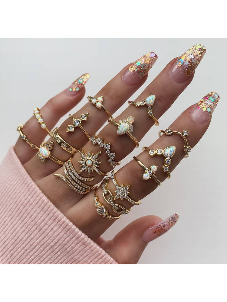 Jewels Galaxy Exclusive Ad Studded Floral Gold Plated Plushy Rings Mixed Sizes For Women-picture-14