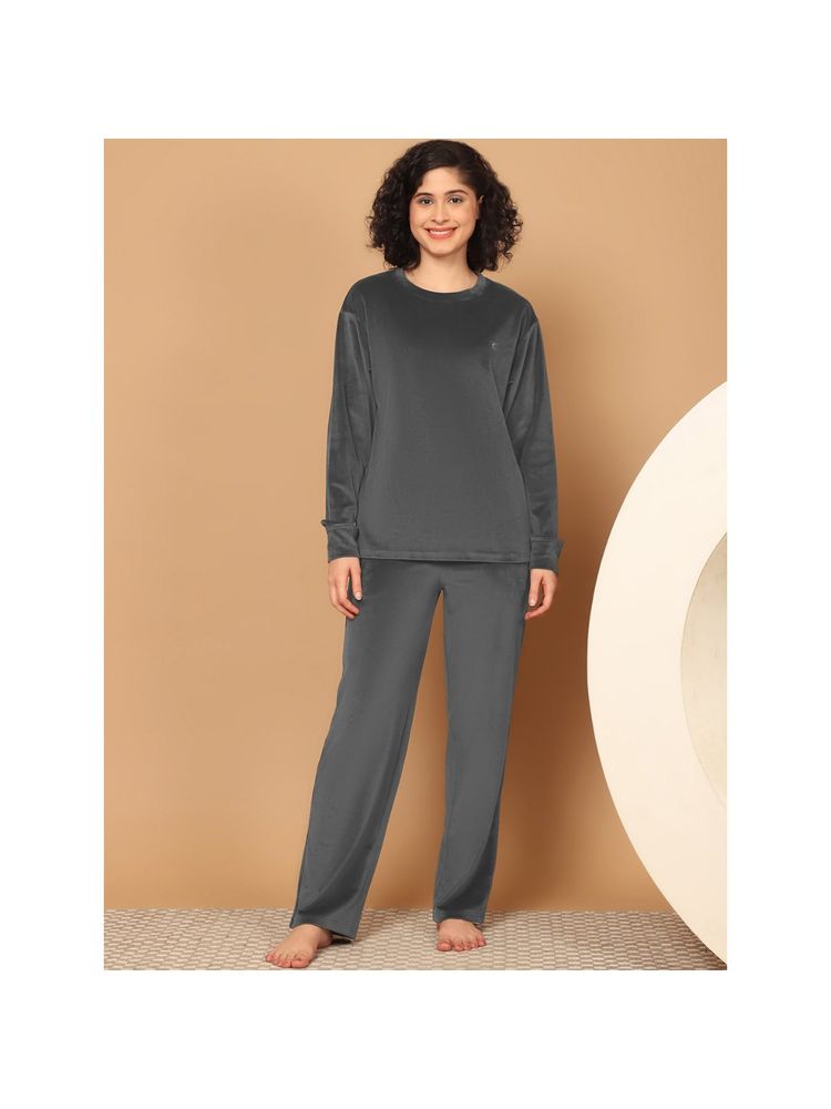 Kanvin Women Winter Solid Charcoal Top with Pajama (Set of 2)-image-41