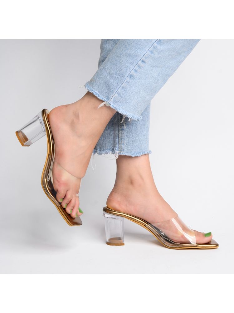 Shoetopia Copper-toned & Transparent Block Sandals