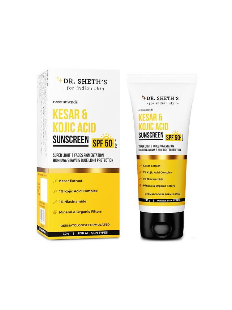 Dr. Sheth's Kesar and Kojic Acid Sunscreen with SPF 50+ PA++++ for Pigmentation and All Skin Types