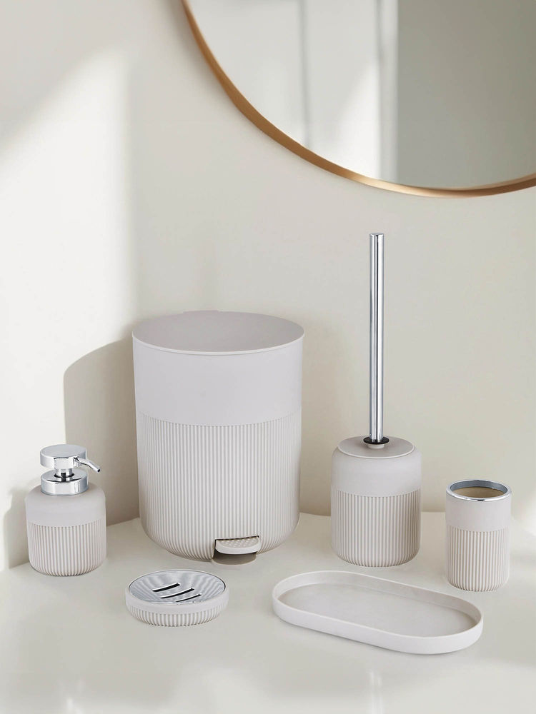 OBSESSIONS Pvc Solid 6 Pcs Bathroom Set- Off White-picture-12
