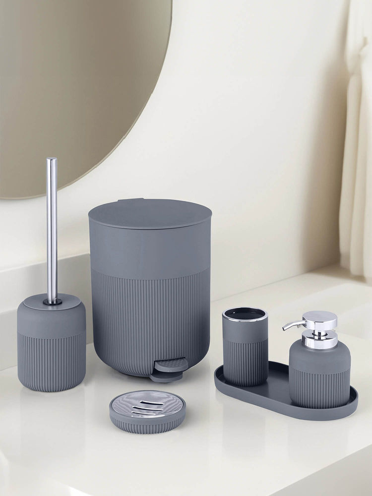OBSESSIONS Pvc Solid 6 Pcs Bathroom Set- Grey Silver-picture-16