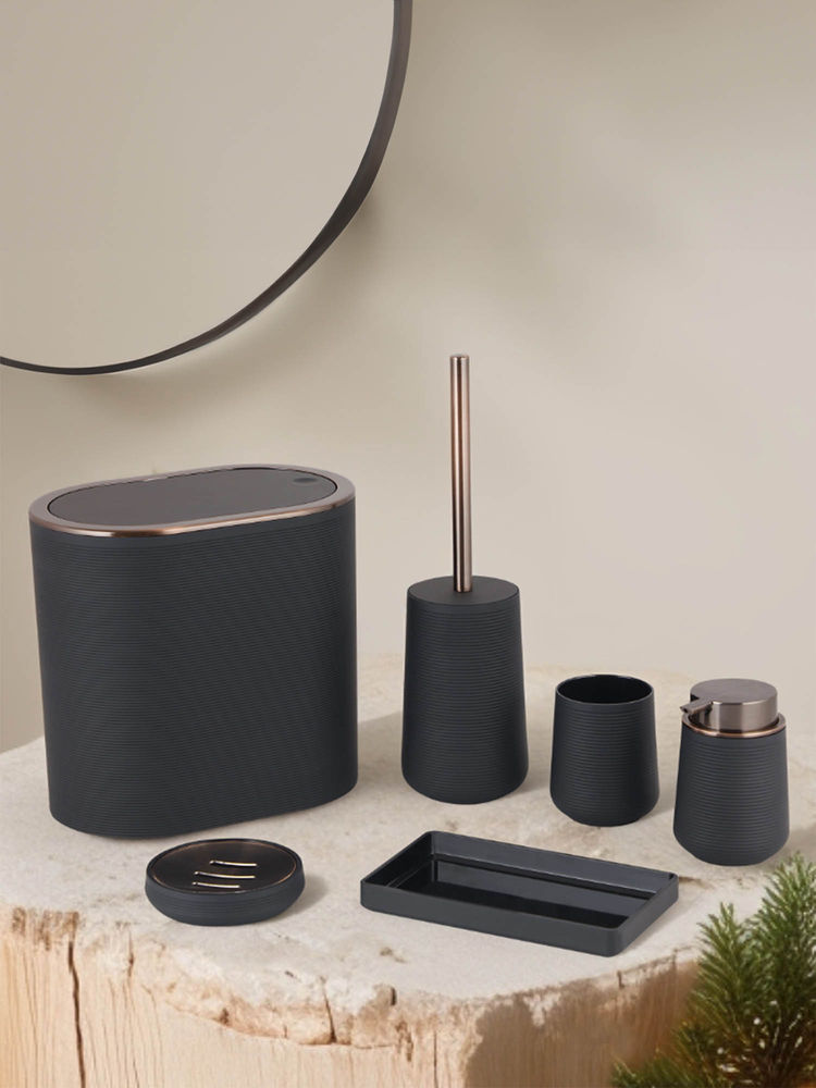 OBSESSIONS Pvc Solid 6 Pcs Bathroom Set- Black Bronze-picture-19