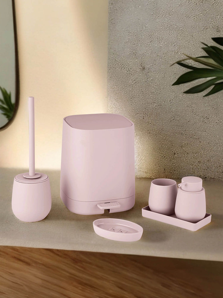 OBSESSIONS Pvc Solid 6 Pcs Bathroom Set- Pink-picture-18
