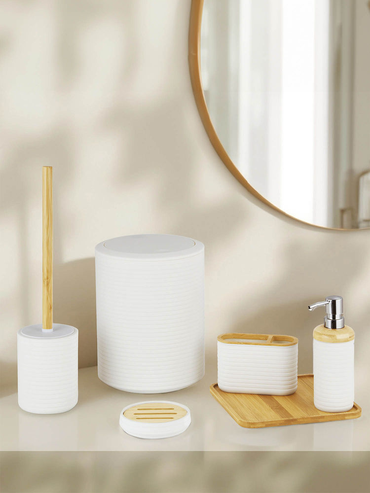 OBSESSIONS Pvc Solid 6 Pcs Bathroom Set- White Bamboo-picture-27