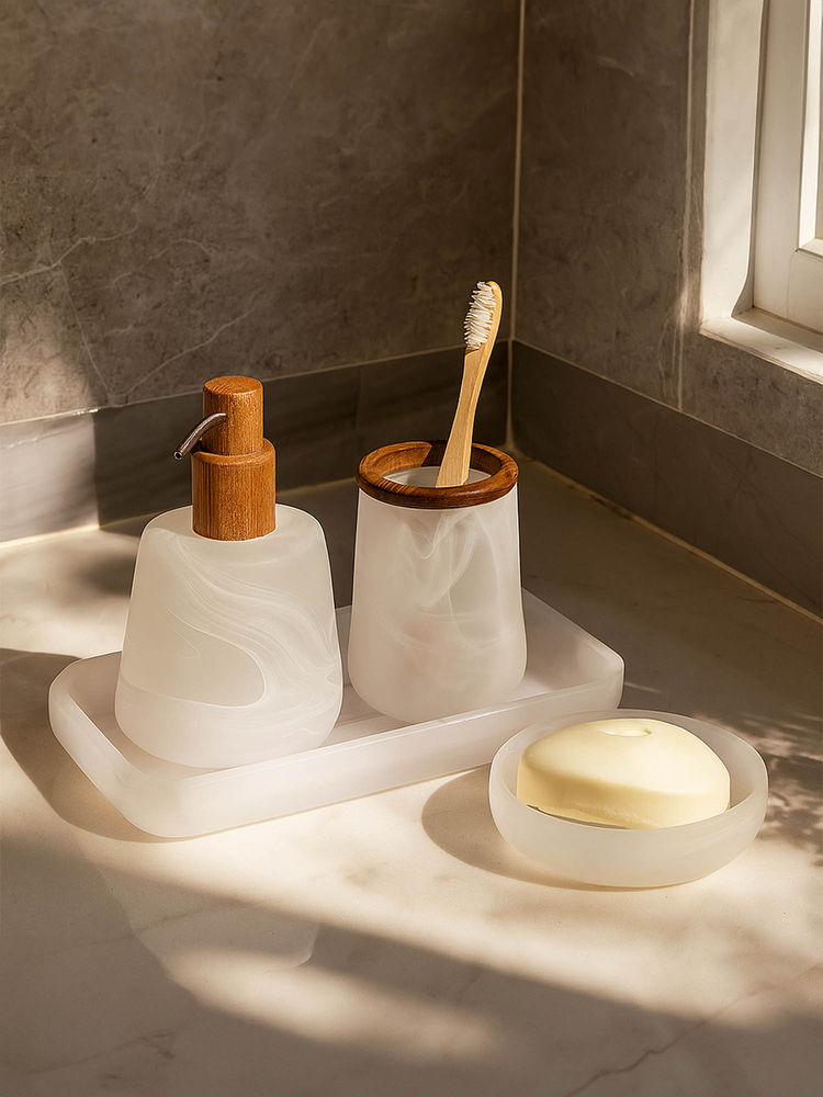 OBSESSIONS Set Of 4 White Glass Bathroom Set-picture-10
