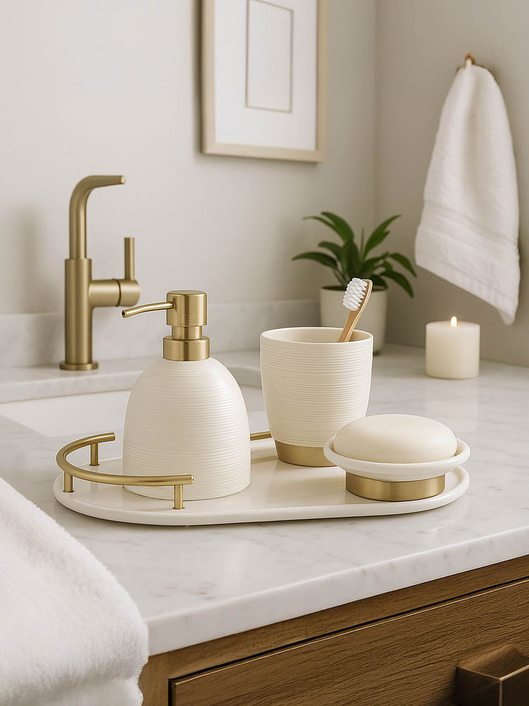 OBSESSIONS Set Of 4 White Ceramic Bathroom Set-picture-13