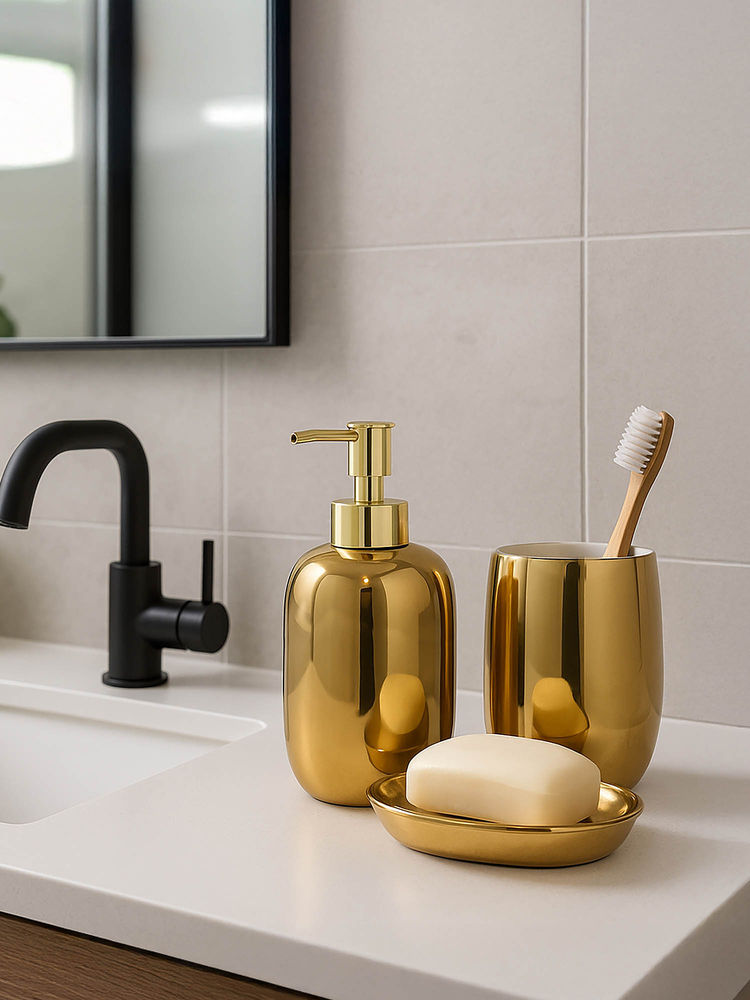 OBSESSIONS Set Of 3 Gold Ceramic Bathroom Set-picture-14