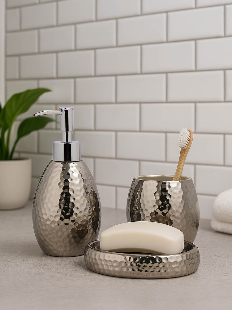 OBSESSIONS Set Of 3 Silver Ceramic Bathroom Set-picture-28